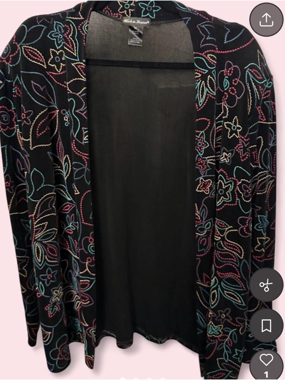 Black Floral Embroidered Open-Front Cardigan Sweater